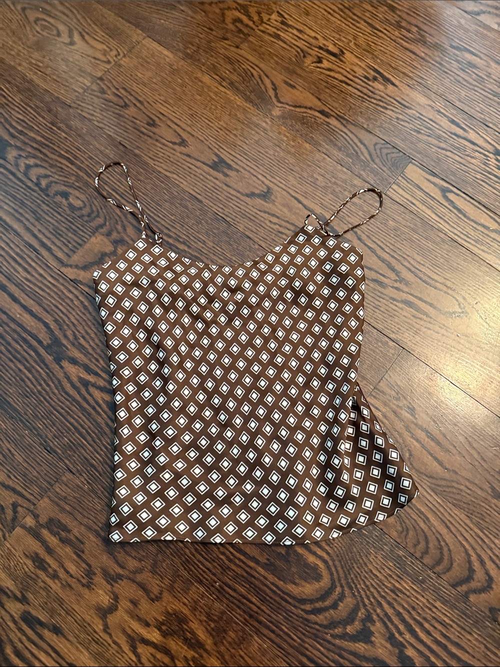 Reformation Brown and White Diamond-Print Camisole